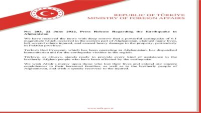 Press Release Regarding the Earthquake in Afghanistan