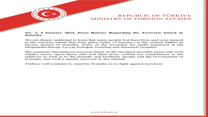 Press Release Regarding the Terrorist Attack in Somalia